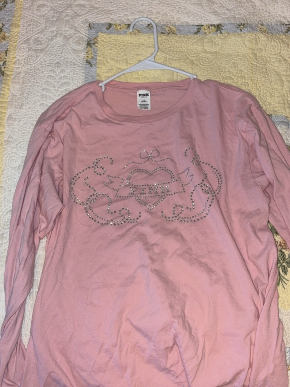 PINK Victoria's Secret Light Pink Long Sleeve Tee with Studded Heart